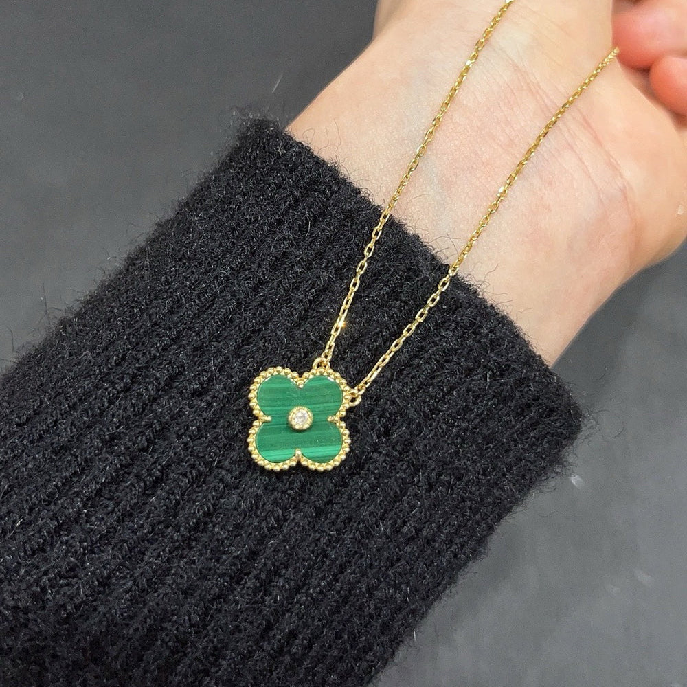 [Star Jewelry]CLOVER 15MM DIAMOND TURQUOISE NECKLACE