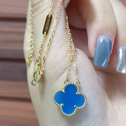 [Star Jewelry]CLOVER 15MM BLUE AGATE NECKLACE
