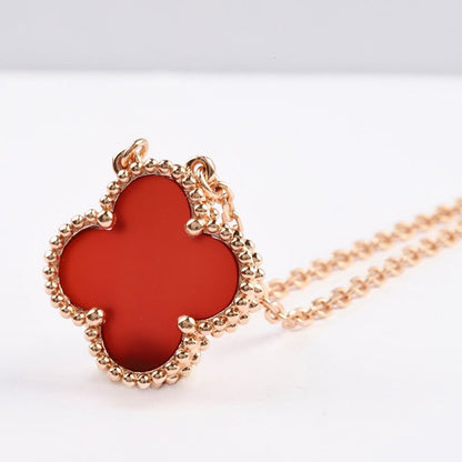 [Star Jewelry]CLOVER 15MM CARNELIAN SINGLE FLOWER NECKLACE