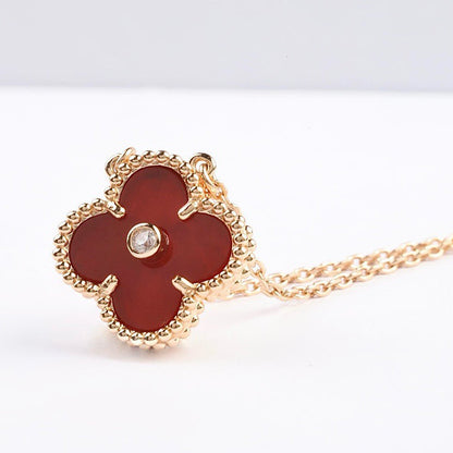 [Star Jewelry]CLOVER 15MM DIAMOND CARNELIAN NECKLACE