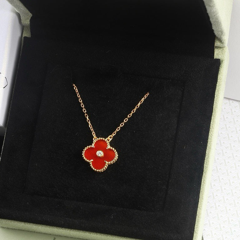 [Star Jewelry]CLOVER 15MM DIAMOND CARNELIAN NECKLACE