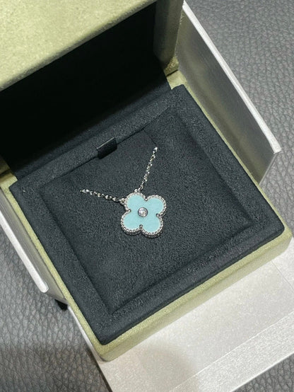[Star Jewelry]CLOVER 1 DIAMOND LIGHT BLUE SILVER NECKLACE