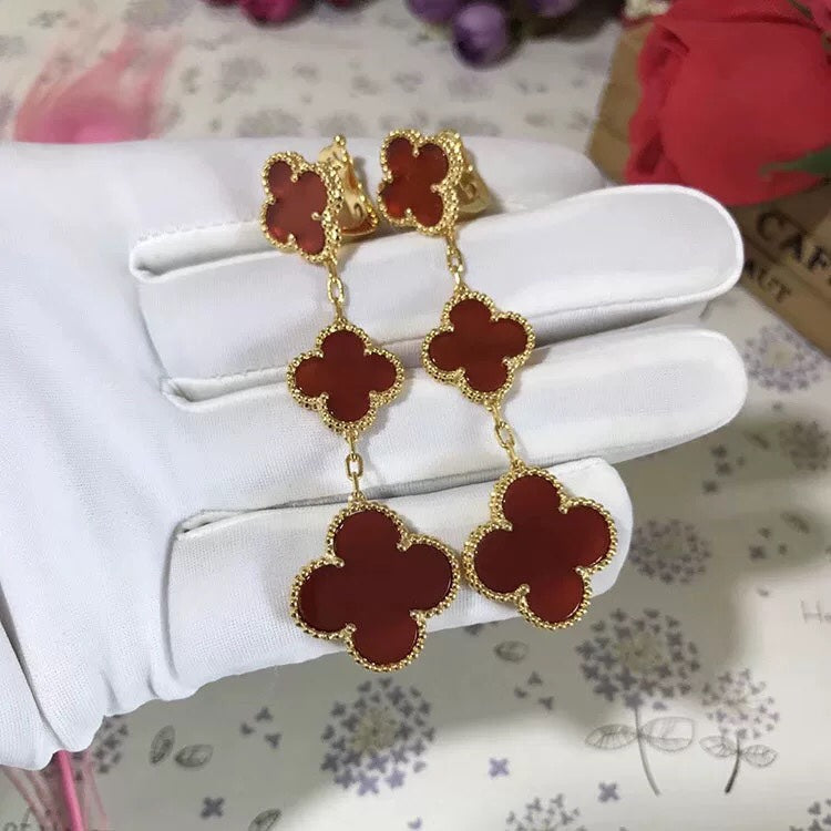 [Star Jewelry]CLOVER 3 MOTIF CARNELIAN DROP EARRINGS