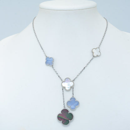 [Star Jewelry]CLOVER MOP CHALCEDONY NECKLACE SILVER 6 MOTIF