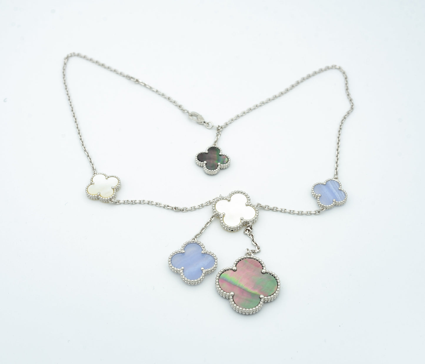 [Star Jewelry]CLOVER MOP CHALCEDONY NECKLACE SILVER 6 MOTIF