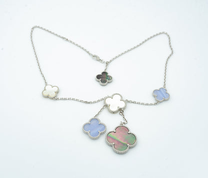 [Star Jewelry]CLOVER MOP CHALCEDONY NECKLACE SILVER 6 MOTIF