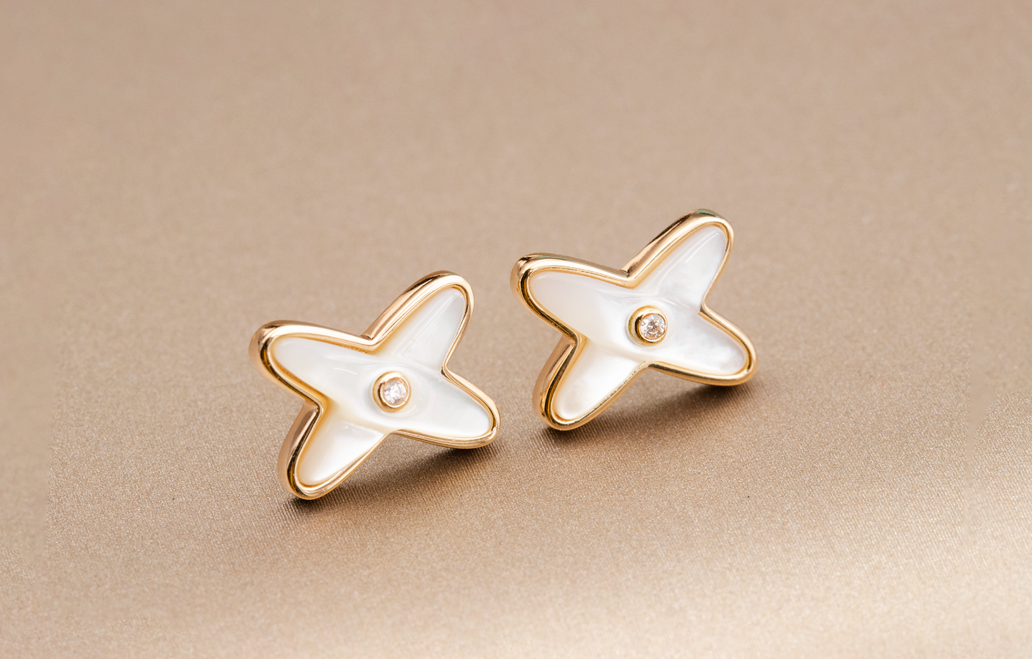 [Star Jewelry]JEUX DE WHITE MOP PINK GOLD DIAMOND EARRINGS