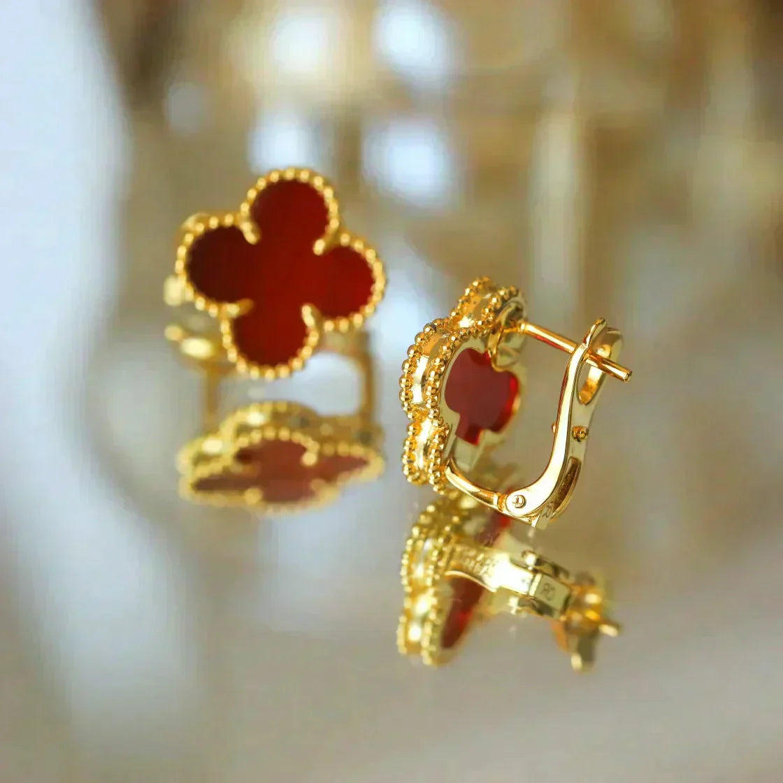 [Star Jewelry]CLOVER MEDIUM 1 MOTIFS CARNELIAN  EARRINGS