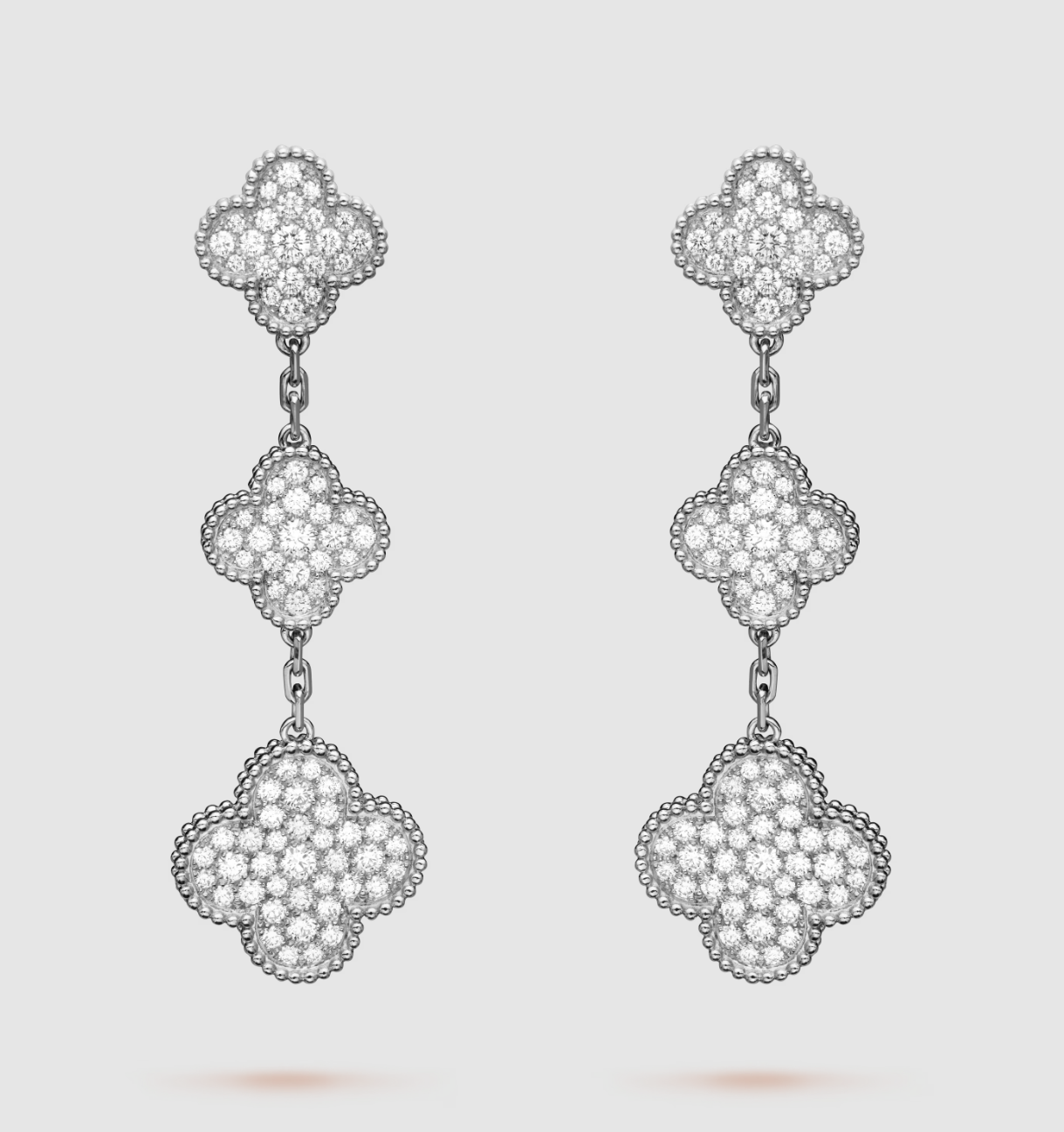 [Star Jewelry]CLOVER 3 MOTIF DIAMOND SILVER DROP EARRINGS