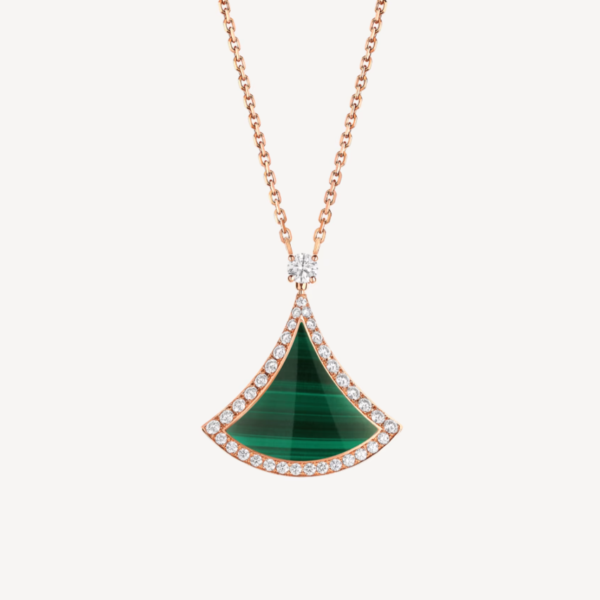[Star Jewelry]DREAM MALACHITE DIAMOND PAVED PINK GOLD NECKLACE