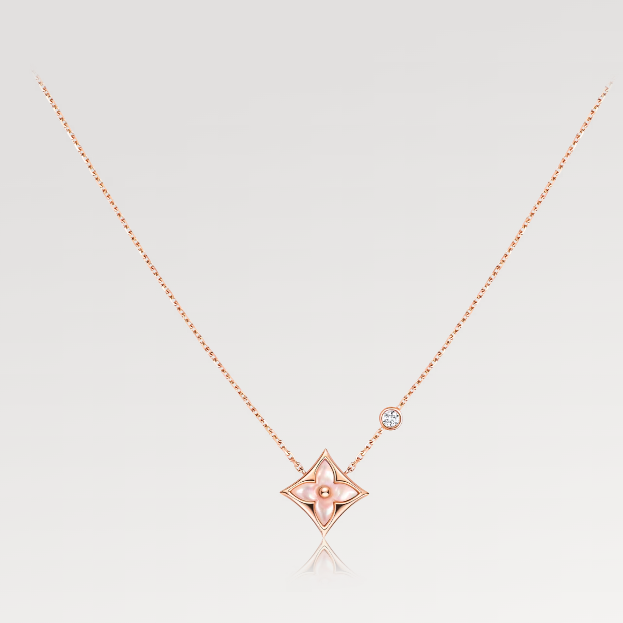 [Star Jewelry]STAR PINK MOP 1 DIAMOND PINK GOLD NECKLACE
