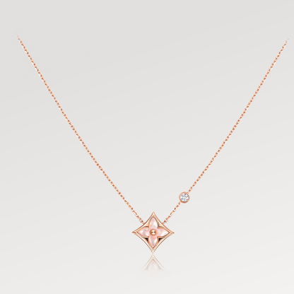 [Star Jewelry]STAR PINK MOP 1 DIAMOND PINK GOLD NECKLACE