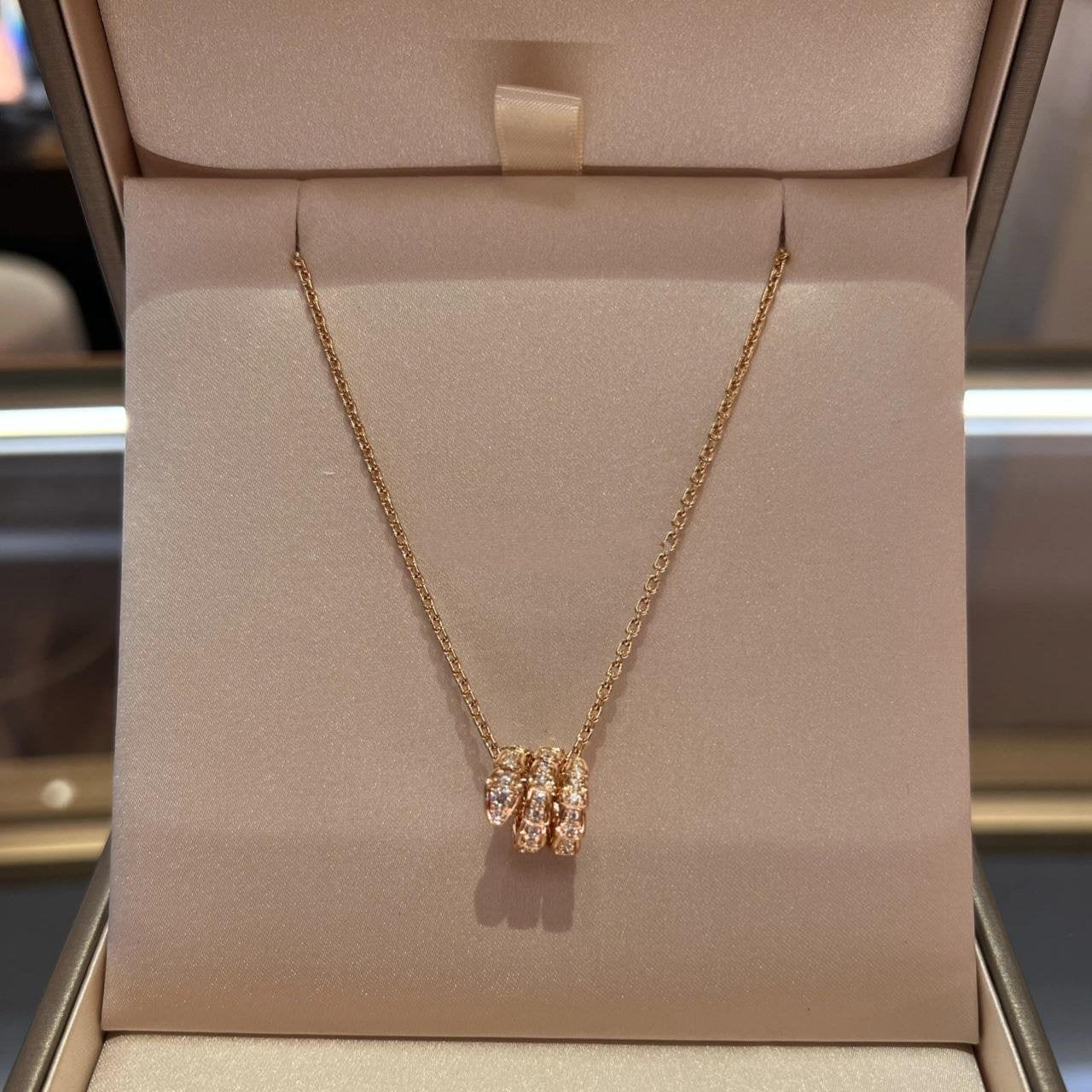 [Star Jewelry]SERPENTI PINK GOLD NECKLACE DOUBLE RING DIAMOND