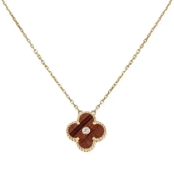 [Star Jewelry]CLOVER 15MM DIAMOND AND YELLOW TIGER'S EYE AGATE necklace