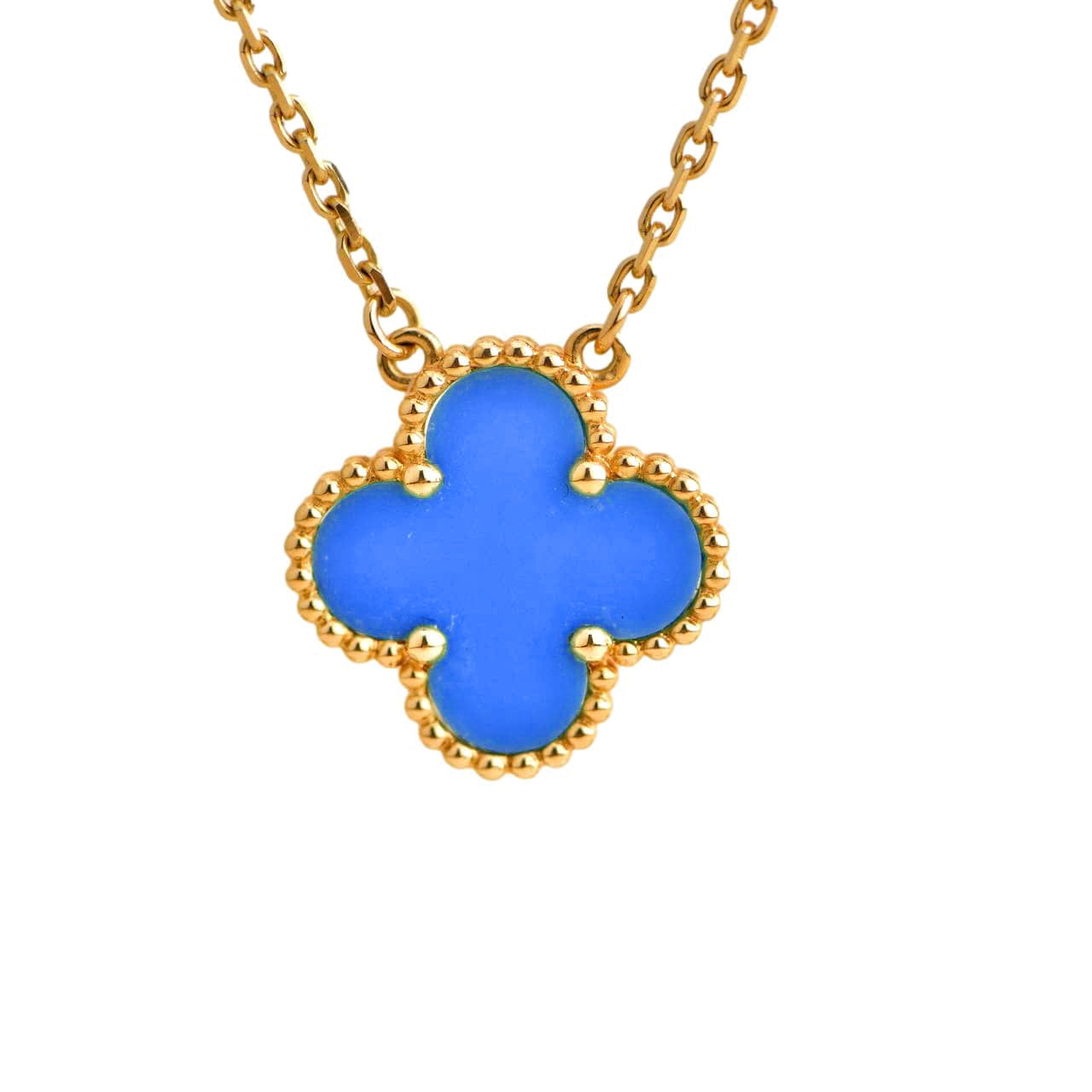 [Star Jewelry]CLOVER 15MM BLUE AGATE NECKLACE