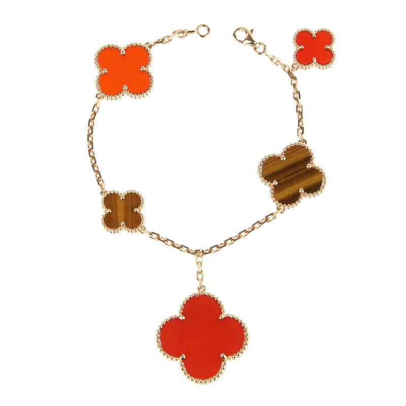 [Star Jewelry]CLOVER BRACELET 5 MOTIFS CARNELIAN TIGER EYE