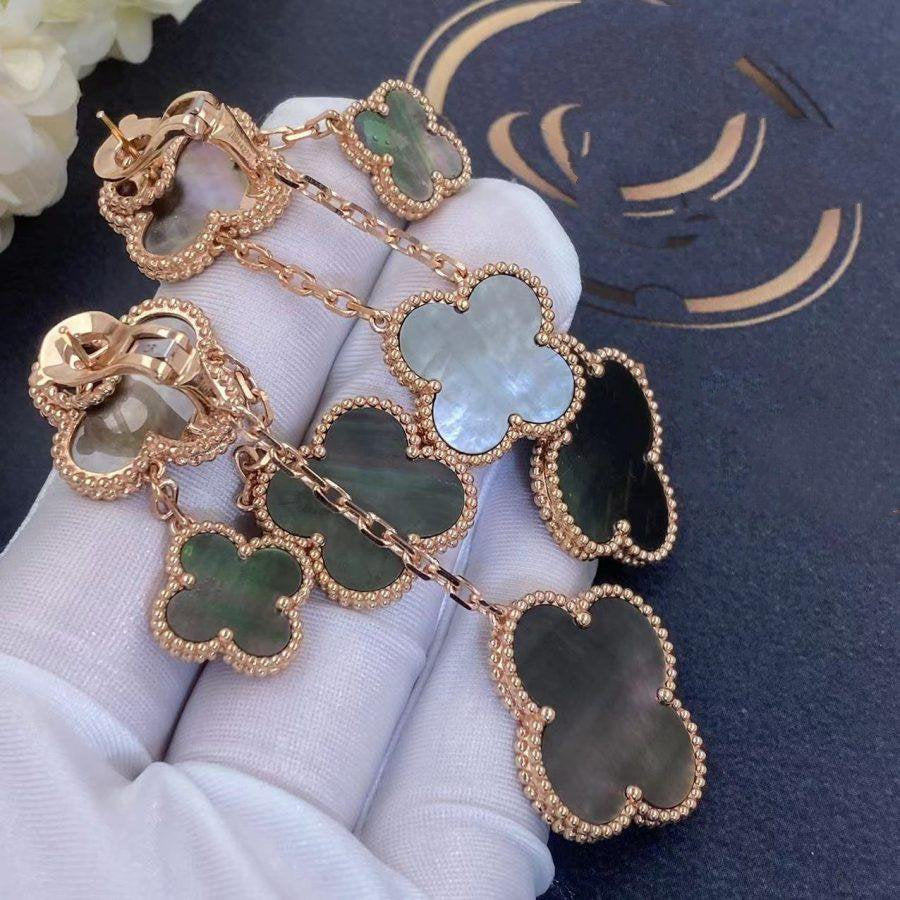 [Star Jewelry]CLOVER EARRINGS DARK MOP 4 MOTIFS ROSE GOLD