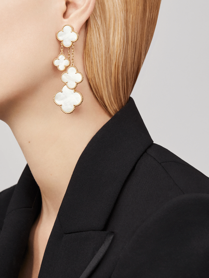 [Star Jewelry]CLOVER EARRINGS WHITE MOP 4 MOTIFS GOLD