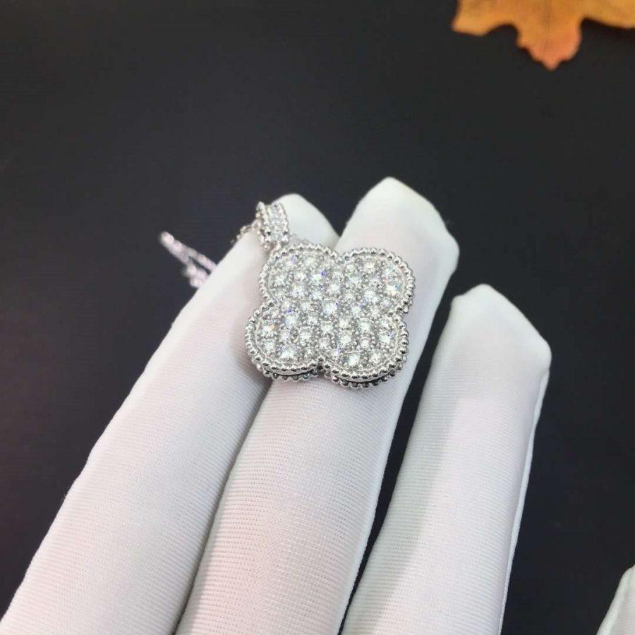 [Star Jewelry]CLOVER 25MM SILVER FULL DIAMOND BIG CLOVER NECKLACE