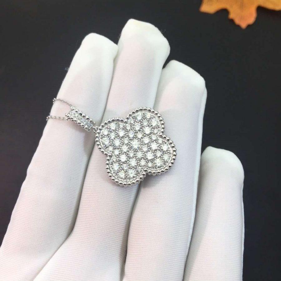 [Star Jewelry]CLOVER 25MM SILVER FULL DIAMOND BIG CLOVER NECKLACE