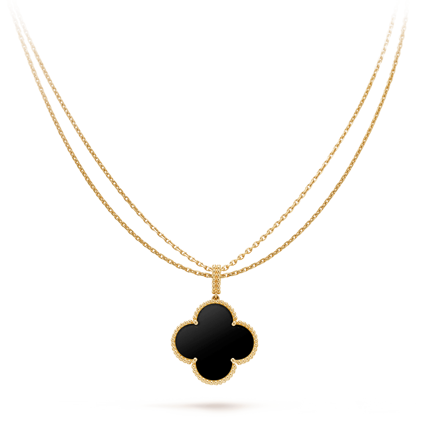 [Star Jewelry]CLOVER 25MM GOLD ONYX BIG CLOVER NECKLACE