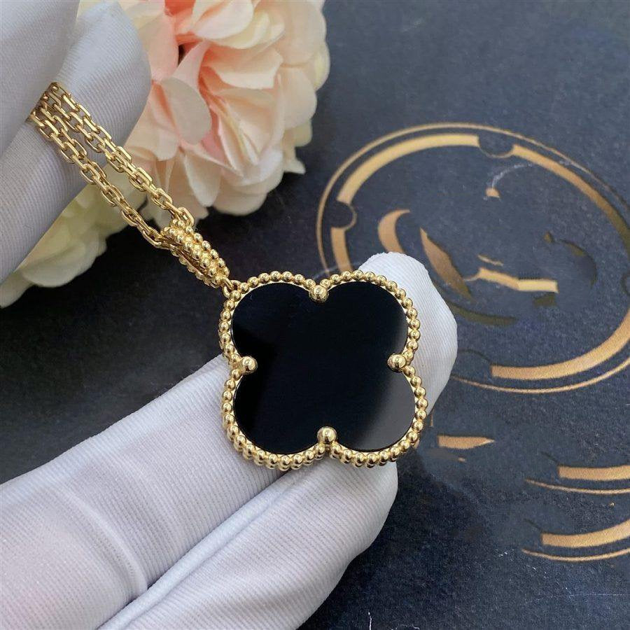 [Star Jewelry]CLOVER 25MM GOLD ONYX BIG CLOVER NECKLACE