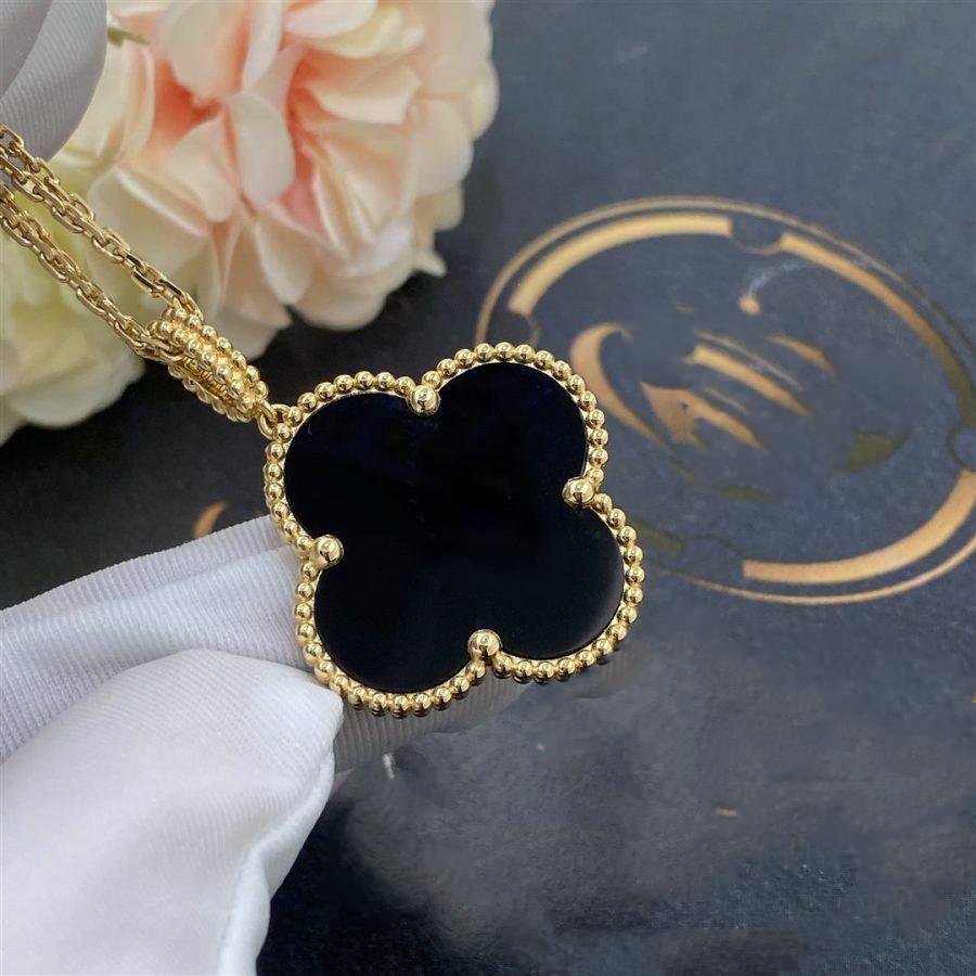 [Star Jewelry]CLOVER 25MM GOLD ONYX BIG CLOVER NECKLACE