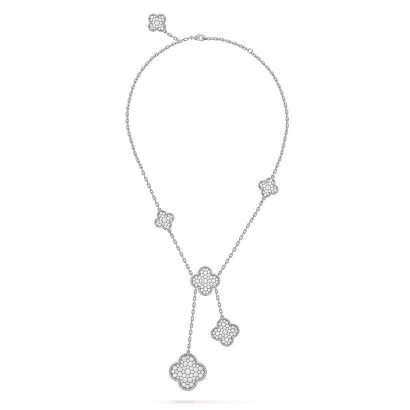 [Star Jewelry]CLOVER 5 MOTIFS SILVER DIAMONDS NECKLACE