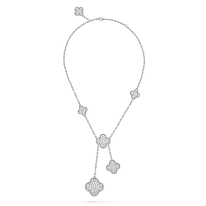 [Star Jewelry]CLOVER 5 MOTIFS SILVER DIAMONDS NECKLACE