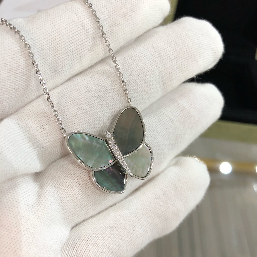 [Star Jewelry]LARGE BUTTERFLY SILVER PENDANT DIAMOND NECKLACE