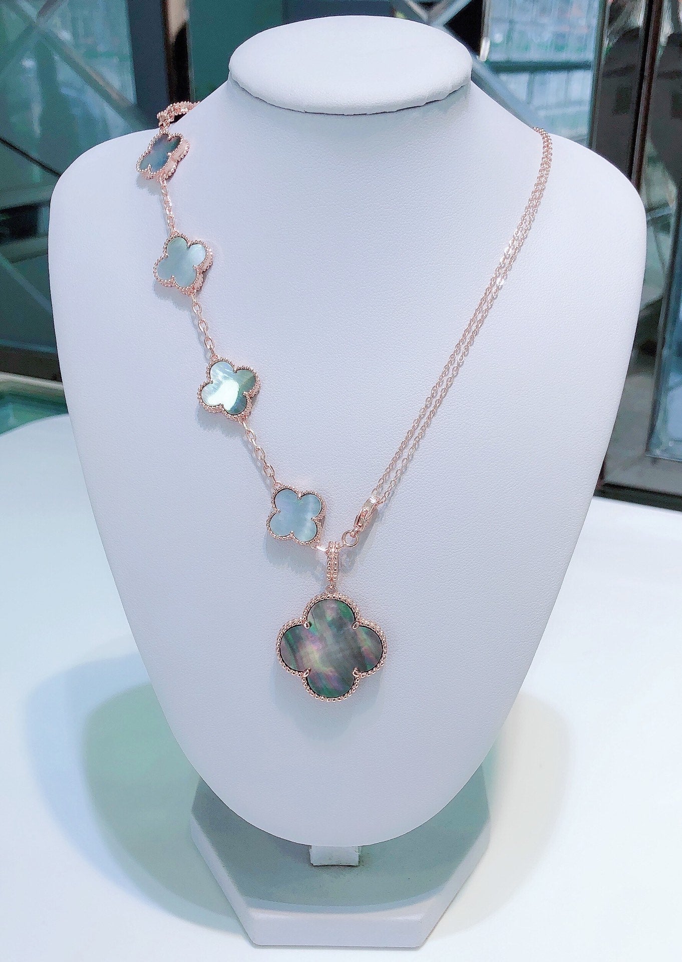 [Star Jewelry]COMBINED BRACELET 5 MOTIFS AND NECKLACE DARK MOP ROSE GOLD