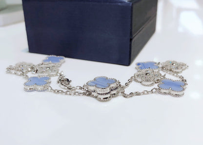 [Star Jewelry]CLOVER 10 MOTIFS CHALCEDONY DIAMONDS SILVER NECKLACE