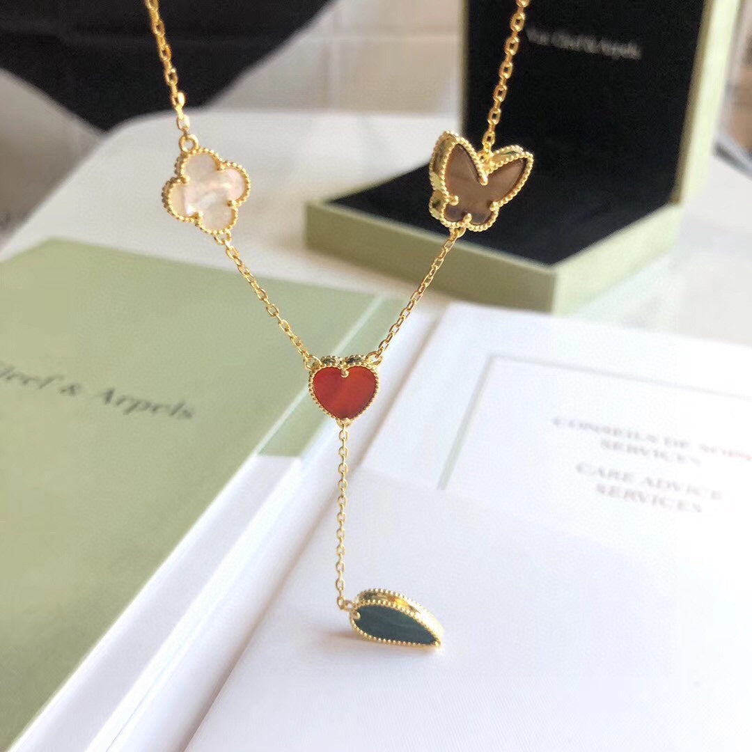 [Star Jewelry]LUCKY SPRING 4 MOTIFS ROSE GOLD NECKLACE