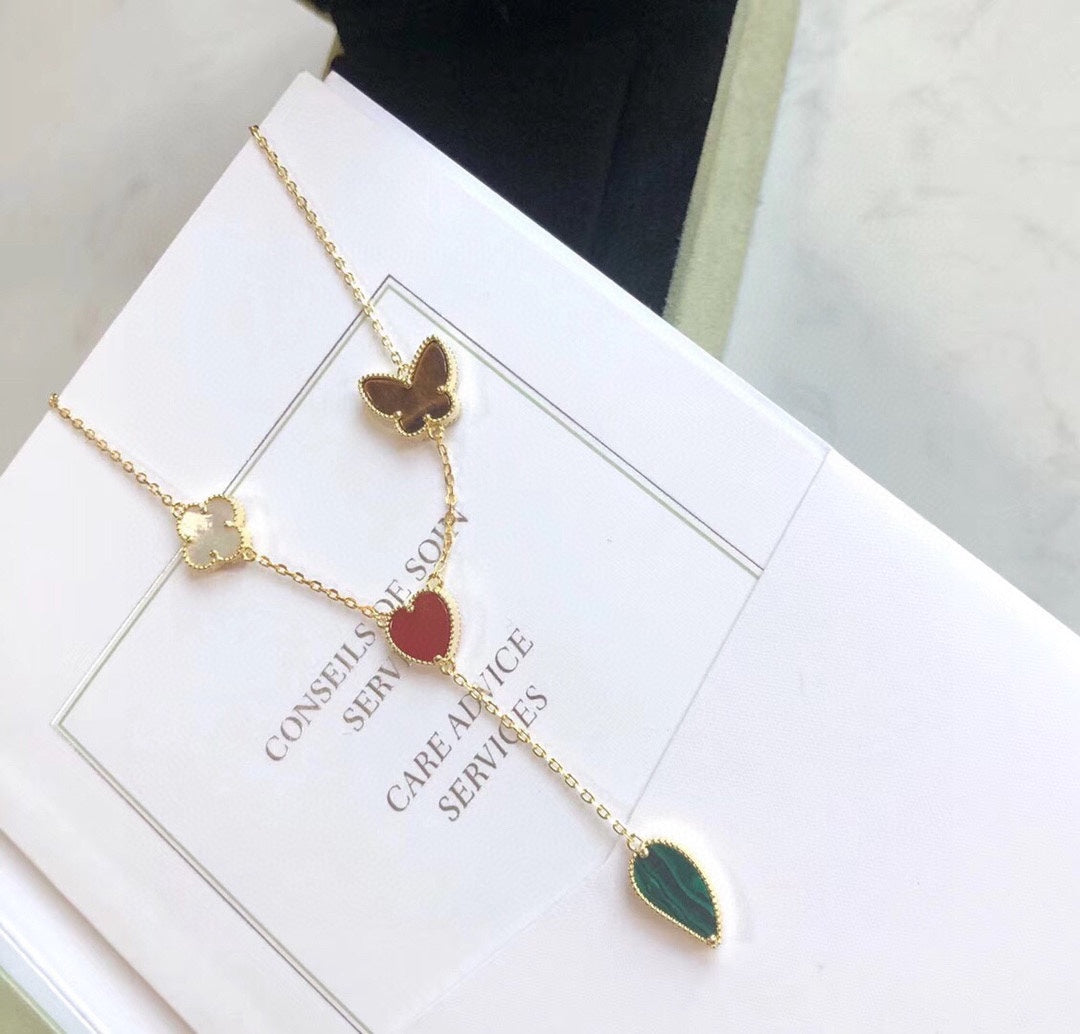 [Star Jewelry]LUCKY SPRING 4 MOTIFS ROSE GOLD NECKLACE