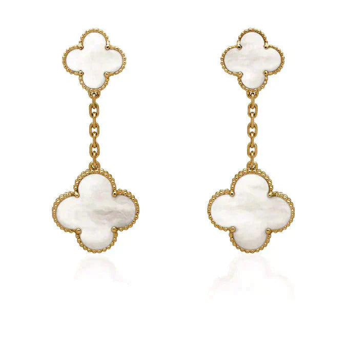 [Star Jewelry]CLOVER 2 MOTIF WHITE MOP EARRINGS
