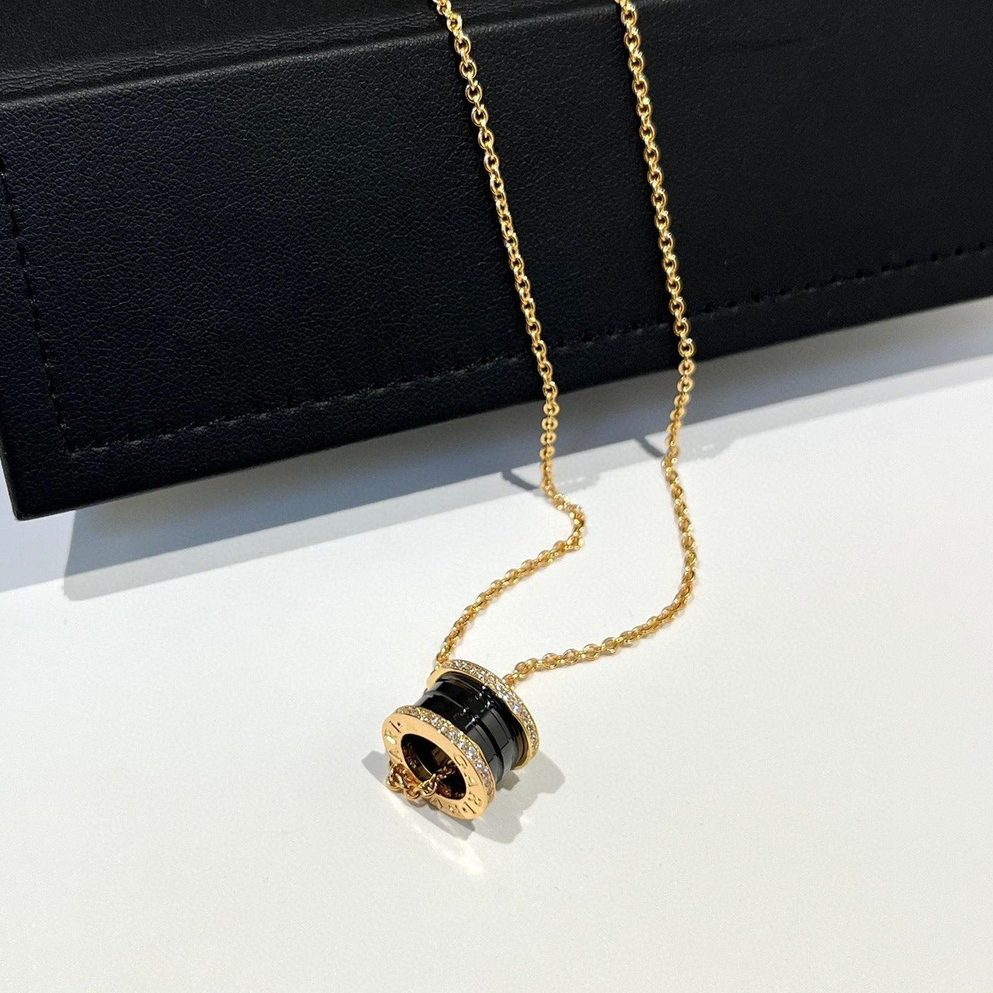[Star Jewelry]ZERO 1 BLACK CERAMIC DIAMOND PINK GOLD NECKLACE