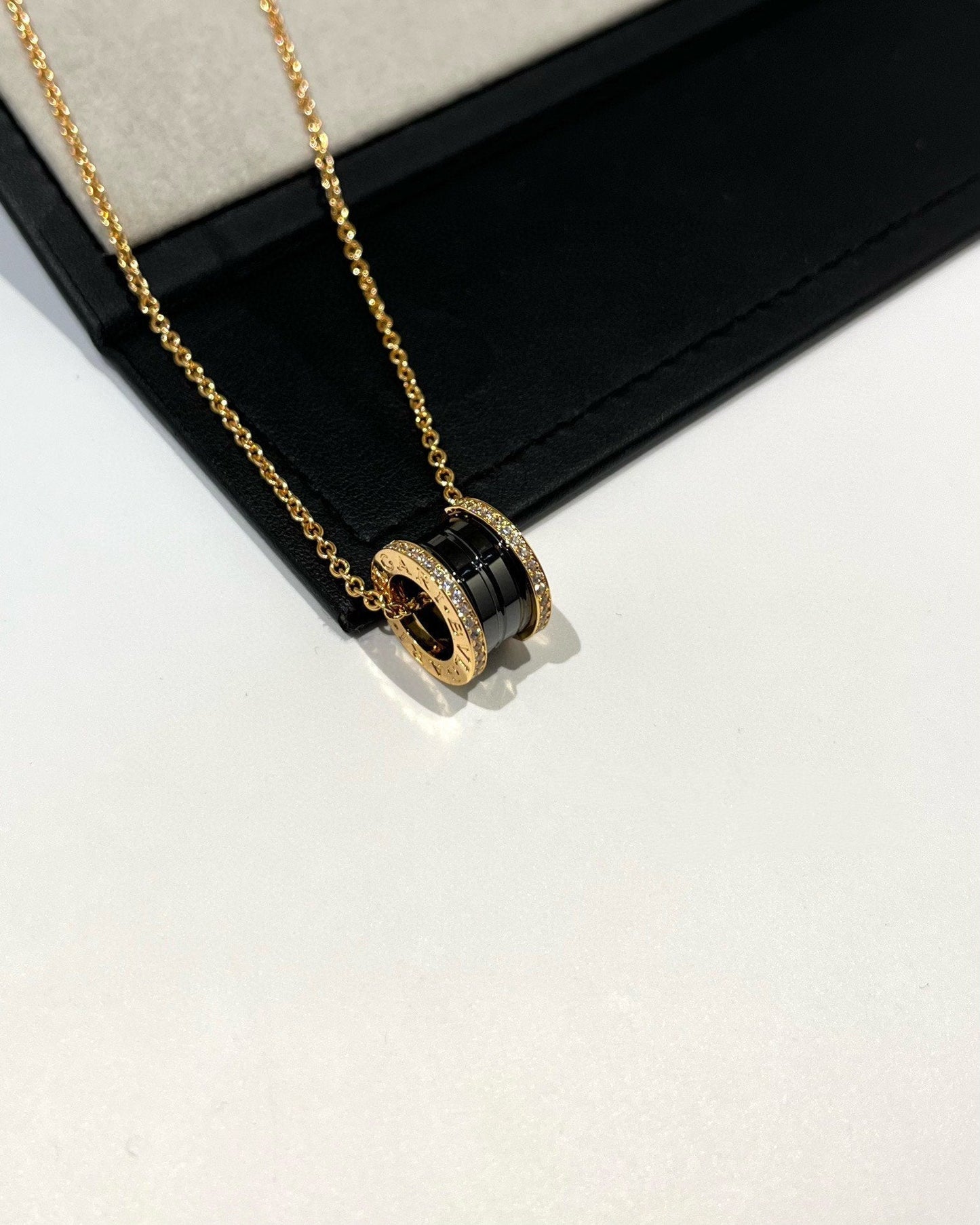 [Star Jewelry]ZERO 1 BLACK CERAMIC DIAMOND PINK GOLD NECKLACE