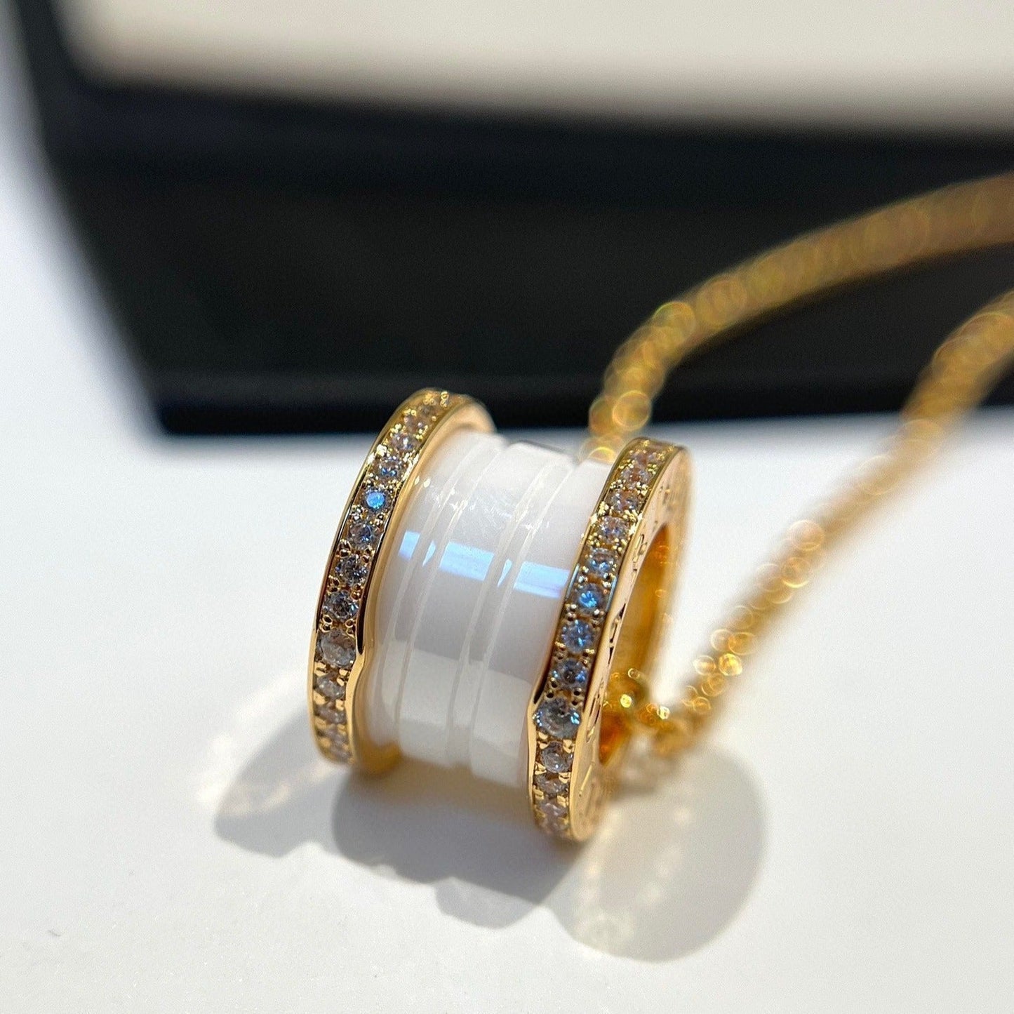 [Star Jewelry]ZERO 1 WHITE CERAMIC DIAMOND PINK GOLD NECKLACE